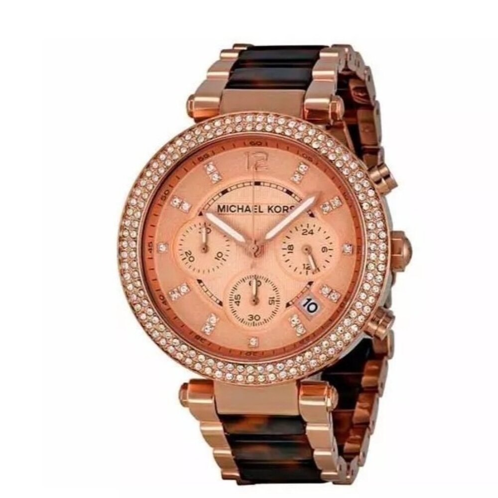 NEW Michael Kors MK5538 Parker Rose Gold Tortoise Watch Stainless Steel Acetate - Picture 2 of 7